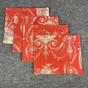 Vtg Yves Delorme Paris Pillow Shams SET of 4 Cotton Red Toscane French Country